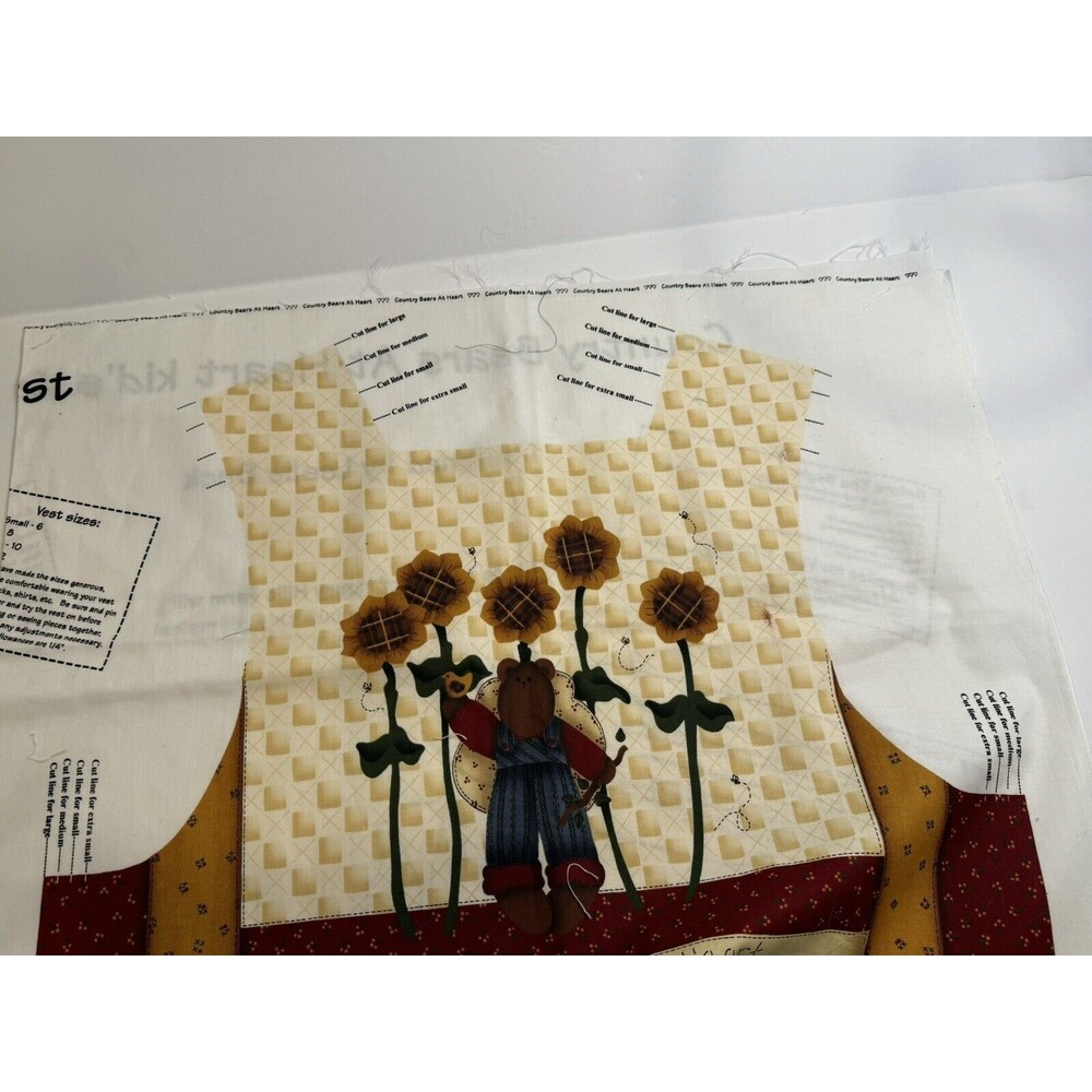 Vtg VIP Cranston Country Bears At Heart Kids Vest & Purse Fabric Panel Cut & Sew